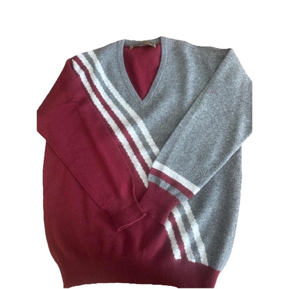 Scotland Wool VTG 50s 60s‎ Grandpa Sweater Maroon V-neck Cobain Golf Medium